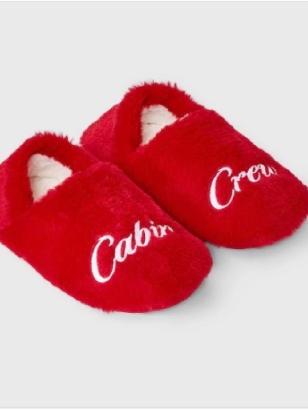 Adult Embroidered 'Cabin Crew' Faux Fur Christmas Slipper Socks Grippers L/XL